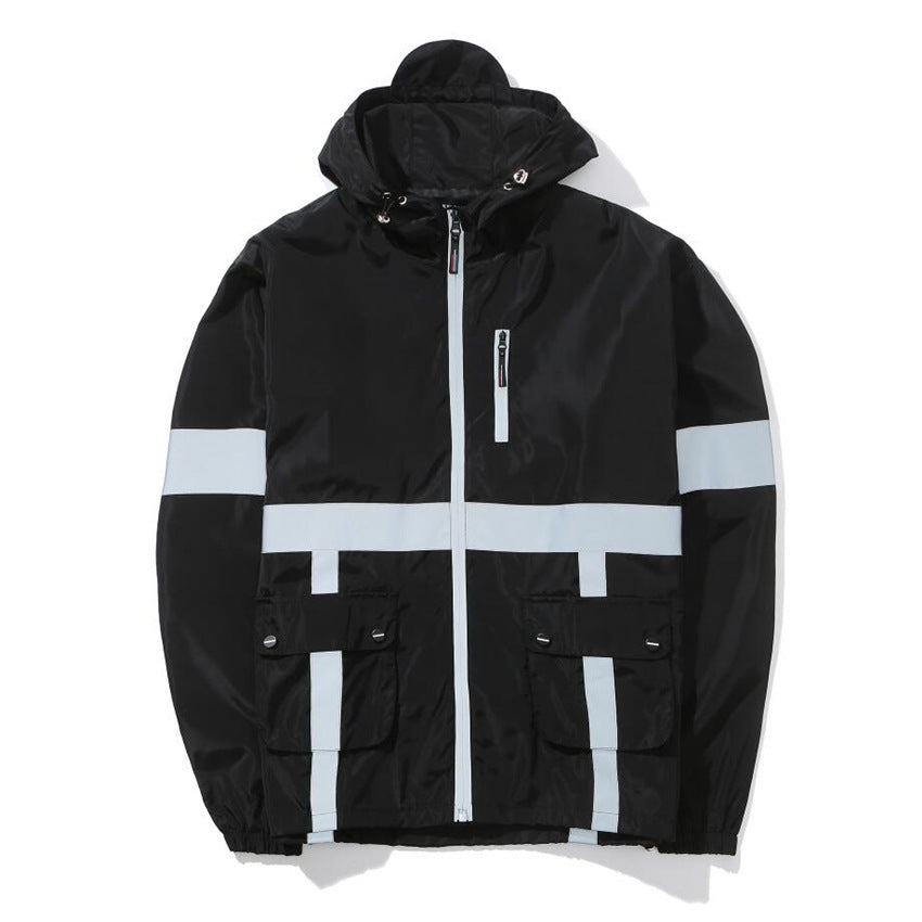 Reflective Hooded Jacket Night Running Training Casual Safety Jacket