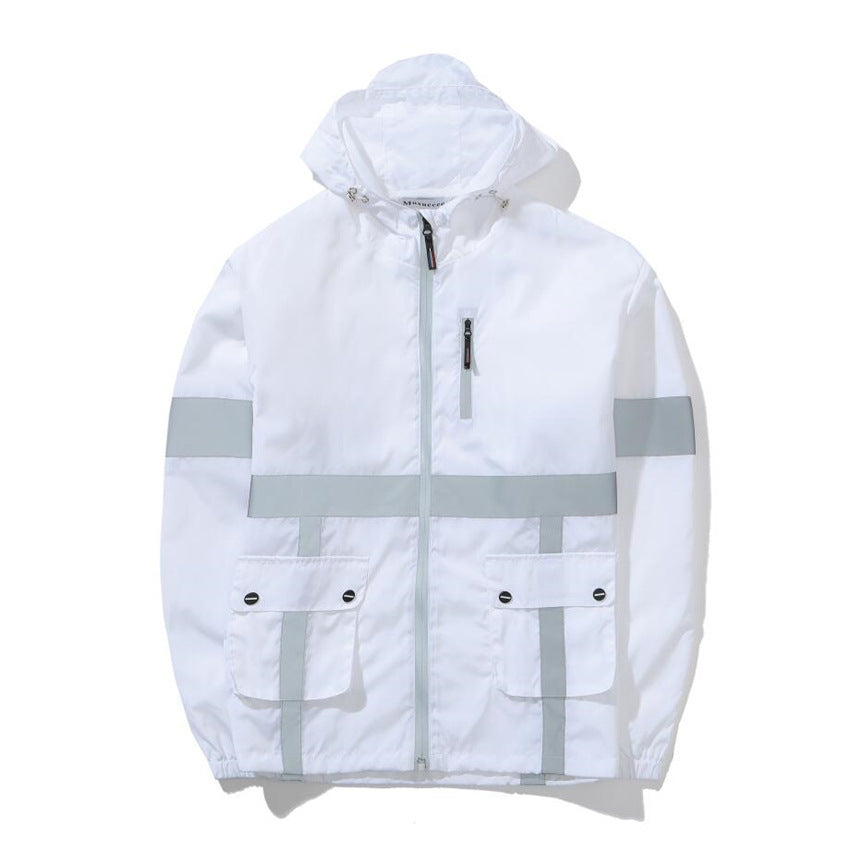 Reflective Hooded Jacket Night Running Training Casual Safety Jacket