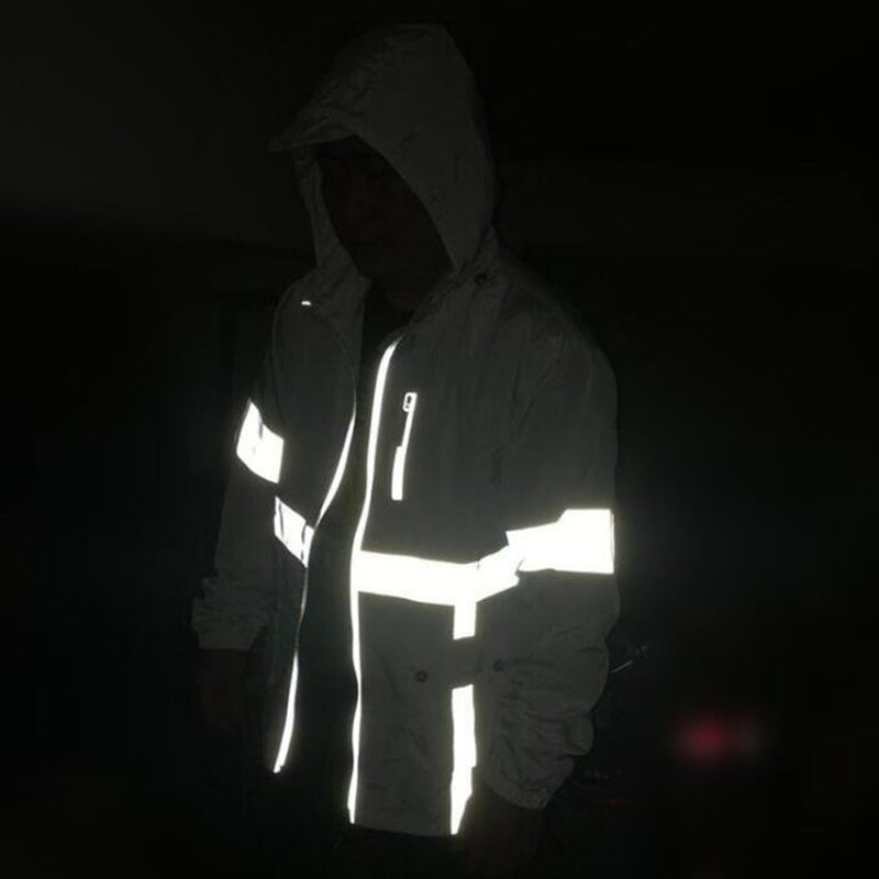 Reflective Hooded Jacket Night Running Training Casual Safety Jacket