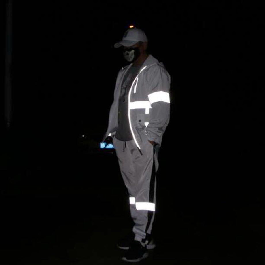 Reflective Hooded Jacket Night Running Training Casual Safety Jacket