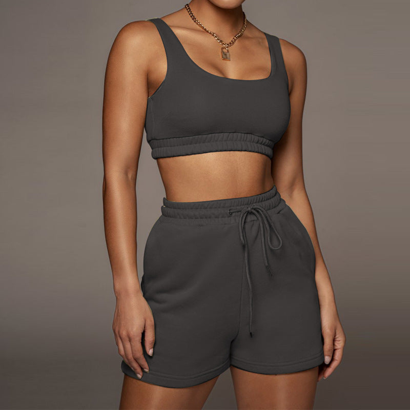 Two-Piece Running Suit With Lace-Up Shorts Bra