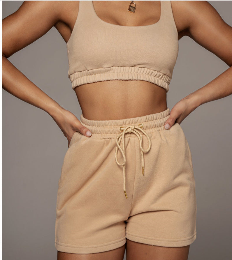 Two-Piece Running Suit With Lace-Up Shorts Bra