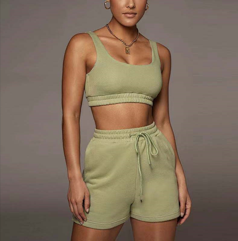 Two-Piece Running Suit With Lace-Up Shorts Bra