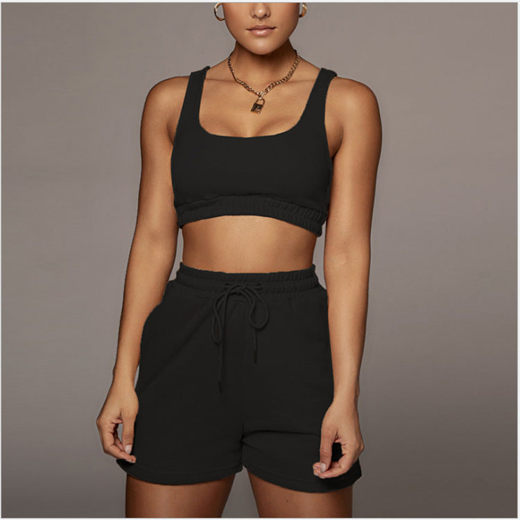 Two-Piece Running Suit With Lace-Up Shorts Bra