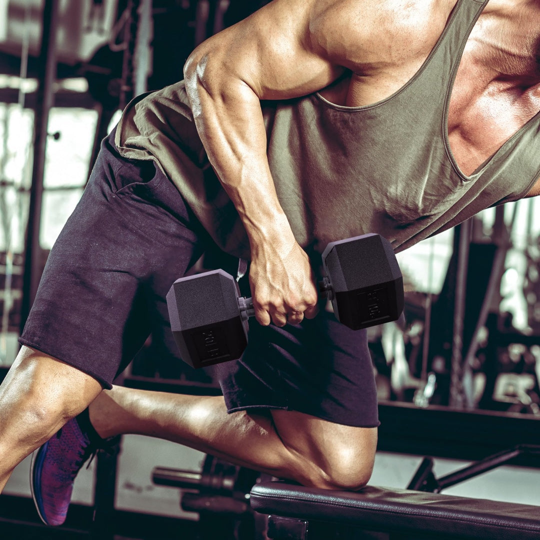 Hexagonal Dumbbells, Rubber Coated for Exercise and Fitness, Multiple Sizes