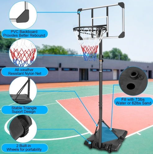 Portable Basketball System with Stable Base and Wheels, Use for Indoor Outdoor Teenagers Youth Height Adjustable 5.6 to 7ft Basketball Hoop 28 Inch Backboard