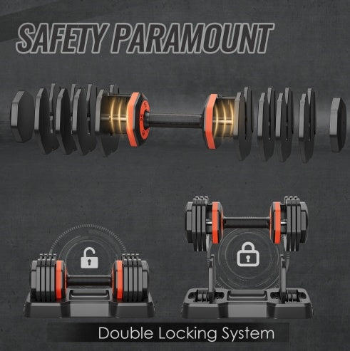 Adjustable Dumbbell Set, 5 In 1 Dumbbell for Men and Women, Black Dumbbell for Home Gym, Fast Adjust by Turning Handle 10 Gears 55 LB