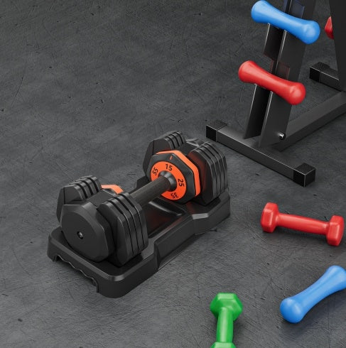 Adjustable Dumbbell Set, 5 In 1 Dumbbell for Men and Women, Black Dumbbell for Home Gym, Fast Adjust by Turning Handle 10 Gears 55 LB