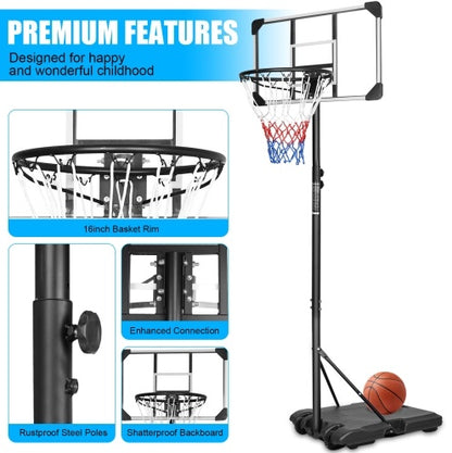 Portable Basketball System with Stable Base and Wheels, Use for Indoor Outdoor Teenagers Youth Height Adjustable 5.6 to 7ft Basketball Hoop 28 Inch Backboard