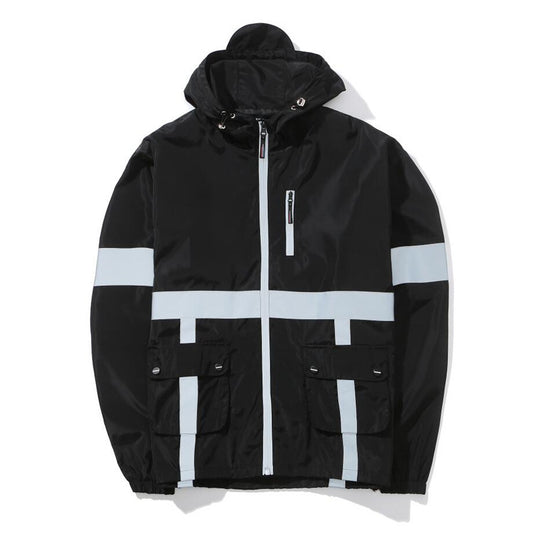 Reflective Hooded Jacket Night Running Training Casual Safety Jacket