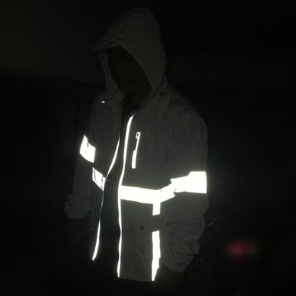 Reflective Hooded Jacket Night Running Training Casual Safety Jacket