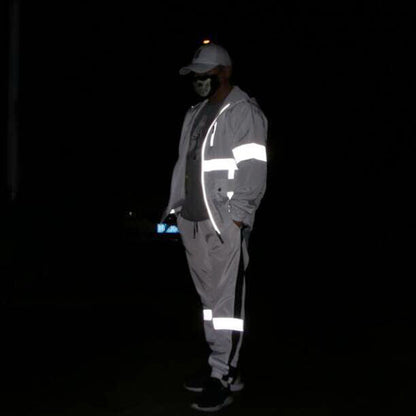 Reflective Hooded Jacket Night Running Training Casual Safety Jacket