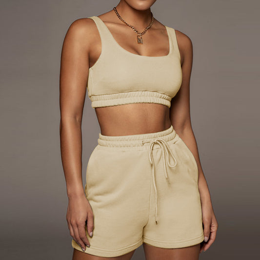 Two-Piece Running Suit With Lace-Up Shorts Bra