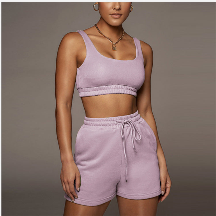 Two-Piece Running Suit With Lace-Up Shorts Bra