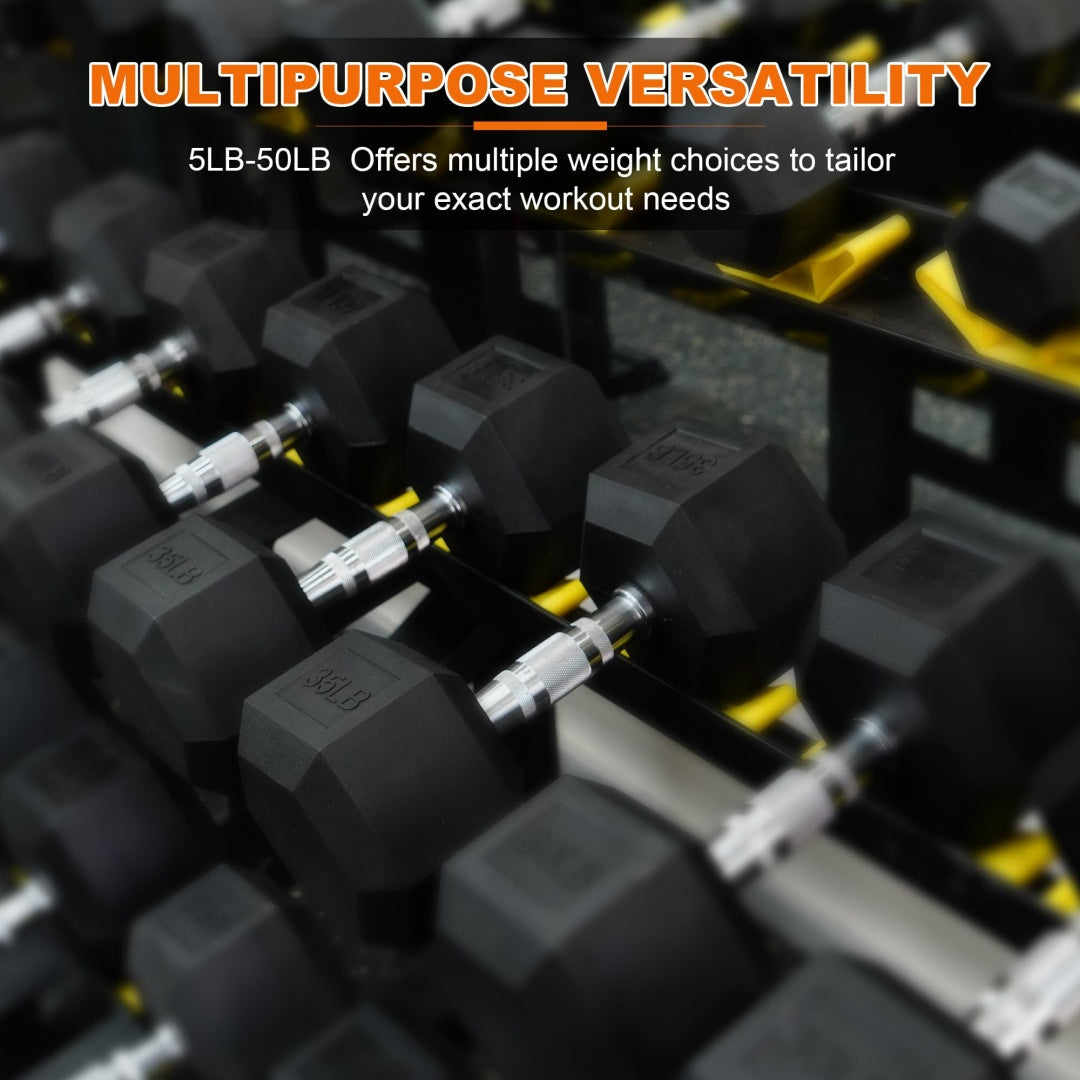 Hexagonal Dumbbells, Rubber Coated for Exercise and Fitness, Multiple Sizes