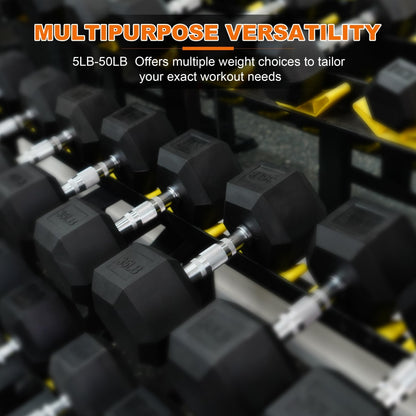 Hexagonal Dumbbells, Rubber Coated for Exercise and Fitness, Multiple Sizes