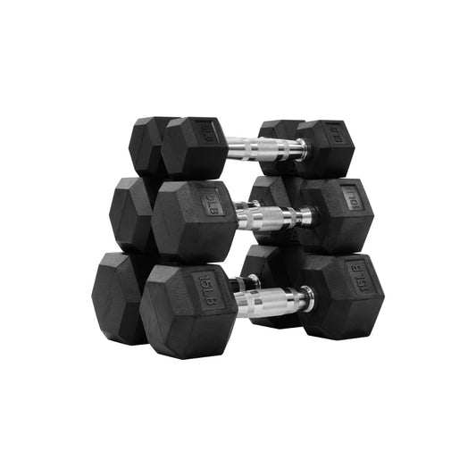 Hexagonal Dumbbells, Rubber Coated for Exercise and Fitness, Multiple Sizes