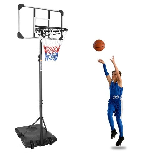 Portable Basketball System with Stable Base and Wheels, Use for Indoor Outdoor Teenagers Youth Height Adjustable 5.6 to 7ft Basketball Hoop 28 Inch Backboard