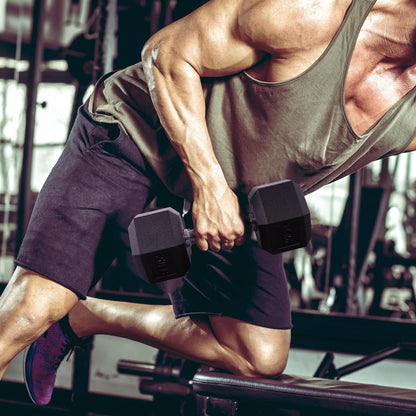 Hexagonal Dumbbells, Rubber Coated for Exercise and Fitness, Multiple Sizes